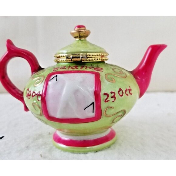 Libra tea pot Trinket‎ jewelry Box "sept 23 - oct 23" balance pink green gold - Picture 3 of 11